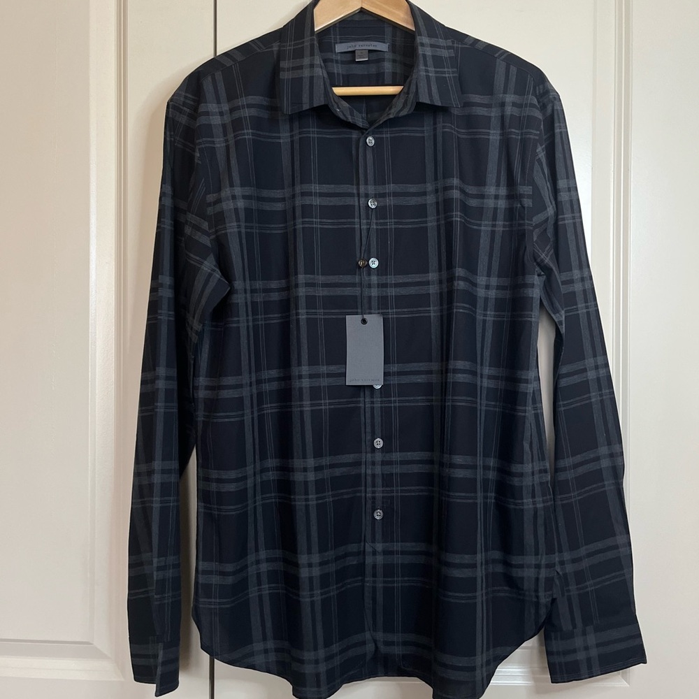 John Varvatos Collection Dark Checkered Button Down Shirt